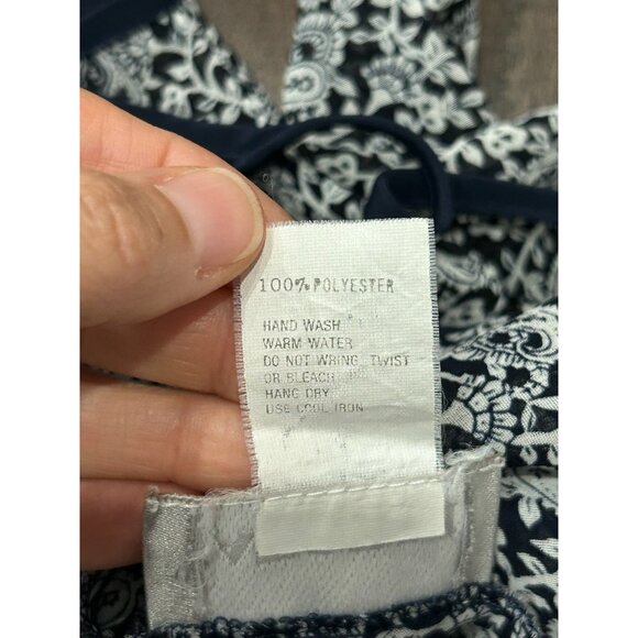 Vintage Natori II Paisley Sleeveless V-Neck Slip Dress Navy White Petite Sleep - Picture 6 of 9
